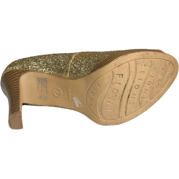 FIONI Gold Sparkle Open Toe Stiletto Heel Size 7 - Picture 5 of 8